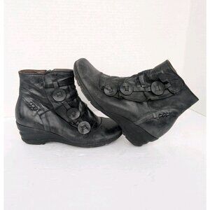 Miz Mooz Leather Boots Women's Black Sz 8 EU 39-Made in Spain-Booties Distressed